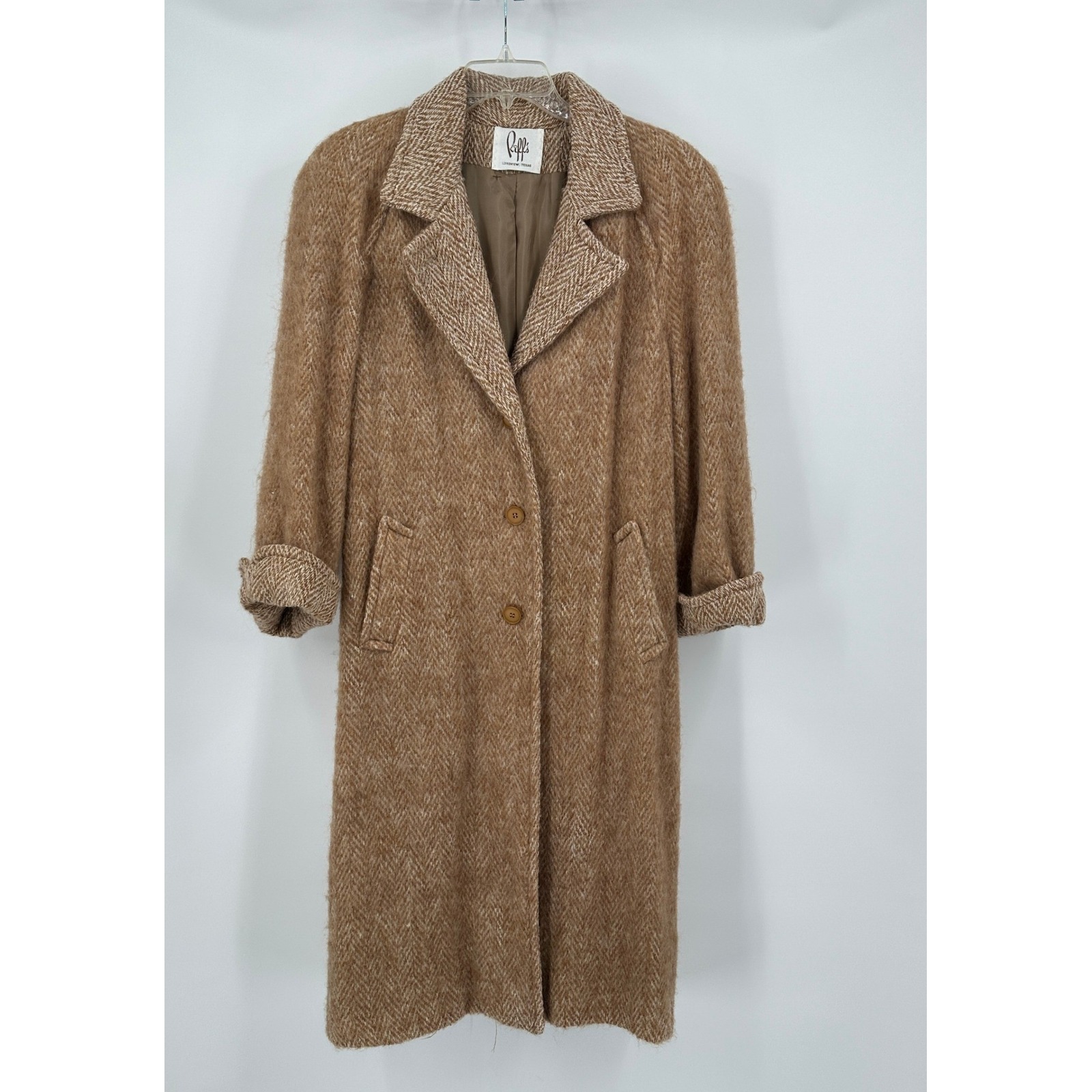 Nat Kaplan Couture Womens Vintage Coat 12 Old Money Herringbone Camel Minimalist